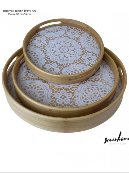 3'lü Yuvarlak Ahşap Tepsi -SVR-GR92661