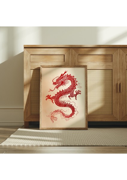 Kızıl Ejderha Posteri, Japon Duvar Sanatı, Japon Sanatı, Asya Duvar Sanatı