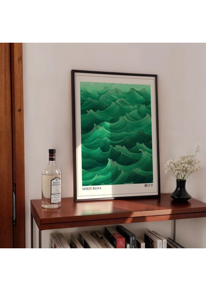 Adaçayı Yeşili Dalgalar Japandi Duvar Sanatı, Wabi Sabi Duvar Sanatı, Japon Duvar Sanatı fırsatları