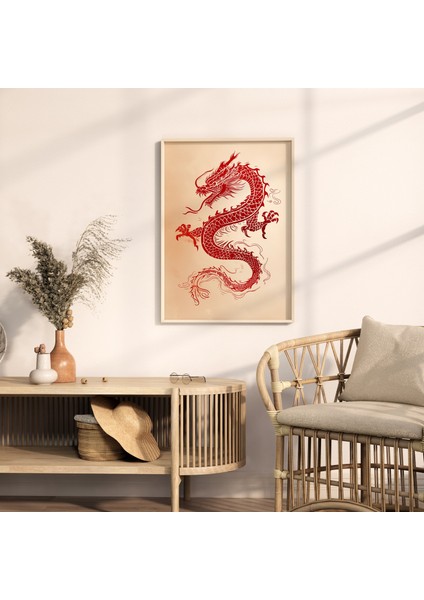 Kızıl Ejderha Posteri, Japon Duvar Sanatı, Japon Sanatı, Asya Duvar Sanatı fırsatları