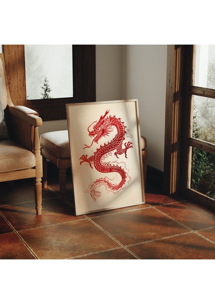 Kızıl Ejderha Posteri, Japon Duvar Sanatı, Japon Sanatı, Asya Duvar Sanatı indirimleri
