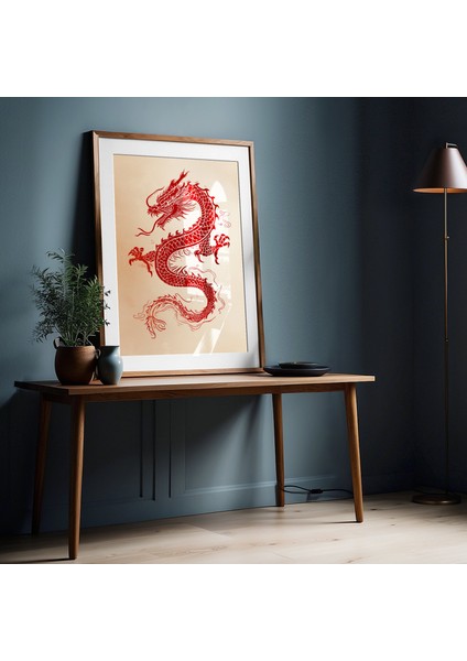 Kızıl Ejderha Posteri, Japon Duvar Sanatı, Japon Sanatı, Asya Duvar Sanatı