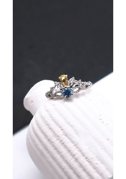 Mavi Zirkon Taşlı Büyük Taç Figürlü Çelik Kaplama Yüzük modelleri