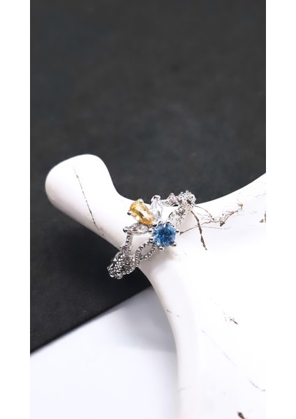 Mavi Zirkon Taşlı Büyük Taç Figürlü Çelik Kaplama Yüzük fırsatları