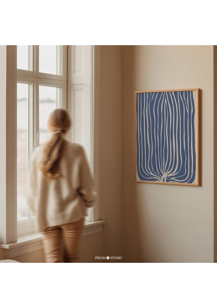 Orta Yüzyıl Modern Mavi Bej | Modern Bir Oturma Odası Için Büyük Soyut Dekor | Eklektik Estetik Için |