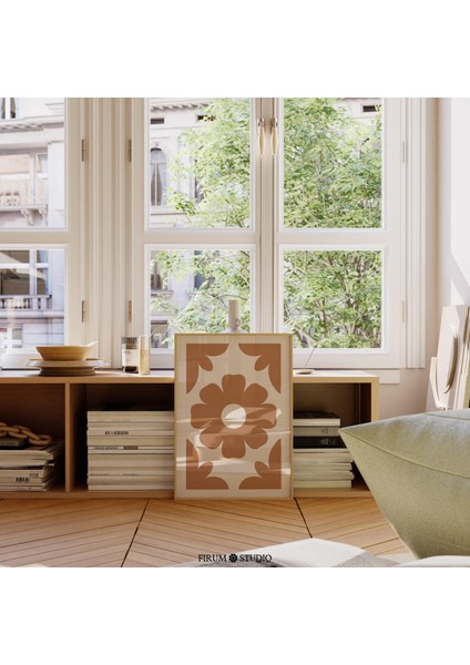 Yanık Turuncu Bohem Duvar Dekoru, Soyut Çiçekli Duvar Sanatı