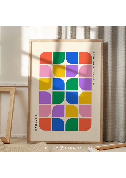 Canlı Renkli Bauhaus Sergisi Posteri, Orta Yüzyıl Modern, Duvar Sanatı fiyatları