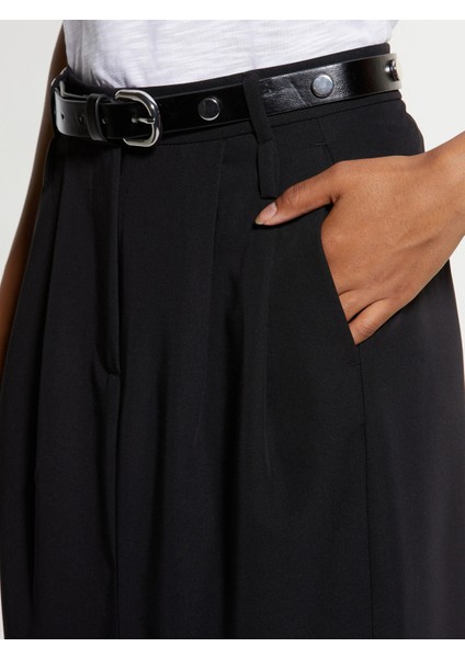 Viskoz Karışımlı Pileli Streç Pantolon Kadın Siyah Pantolon - 325A4KVXL002W fırsatları