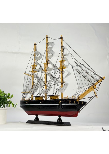 40 cm Büyük Boy El Yapımı Ahşap Yelkenli Gemi Maketi – Büyük Boy Dekoratif Masa Üstü Deniz Temalı Model, Ofis ve Ev Süsü