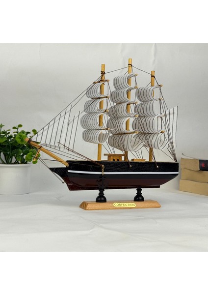 Bakgelal El Yapımı Ahşap Yelkenli Gemi Modeli 24 cm – Ev ve Ofis Dekoratif Masa Üstü Denizci Temalı Maket