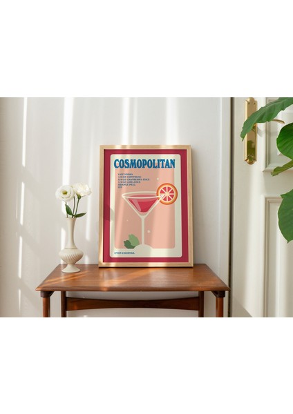 Cosmo Alkol Posteri, Minimalist Kozmopolit, Mutfak Bar Dekoru, Kırmızı Kokteyl Posteri fırsatları