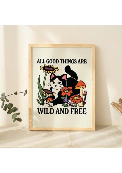 Retro Vahşi Çiçek Kedi Posteri, Botanik Baskı, Vahşi Çocuk Sözü, Çiçek Posteri