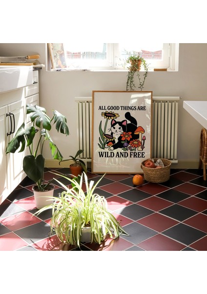 Retro Vahşi Çiçek Kedi Posteri, Botanik Baskı, Vahşi Çocuk Sözü, Çiçek Posteri modelleri