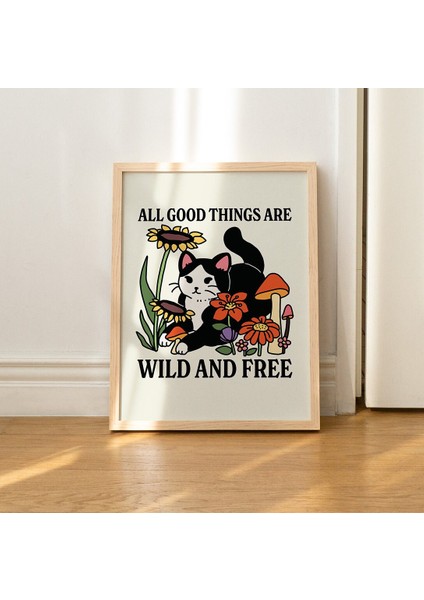 Retro Vahşi Çiçek Kedi Posteri, Botanik Baskı, Vahşi Çocuk Sözü, Çiçek Posteri fırsatları