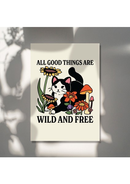 Retro Vahşi Çiçek Kedi Posteri, Botanik Baskı, Vahşi Çocuk Sözü, Çiçek Posteri indirimleri