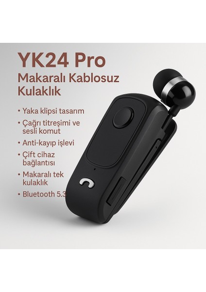 YK24 Pro Makaralı Kablosuz Kulaklık – Bluetooth 5.3 (Siyah)
