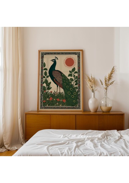 Tavus Kuşu Halk Sanatı, Çiçek Detaylarıyla Tuhaf Kuş Duvar Sanatı, Nötr Ev Dekoru fiyatları