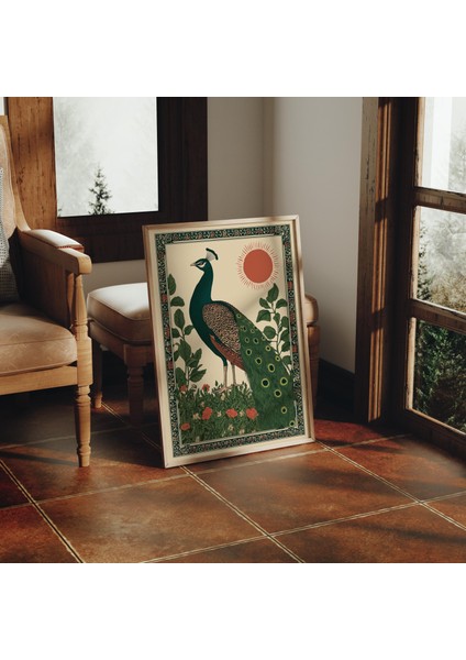 Tavus Kuşu Halk Sanatı, Çiçek Detaylarıyla Tuhaf Kuş Duvar Sanatı, Nötr Ev Dekoru modelleri