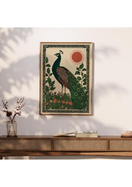 Tavus Kuşu Halk Sanatı, Çiçek Detaylarıyla Tuhaf Kuş Duvar Sanatı, Nötr Ev Dekoru fırsatları