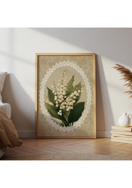 Vadi Zambağı: Vintage Dantel Çerçeve, Bej Botanik Sanatı ( & Dosyalar