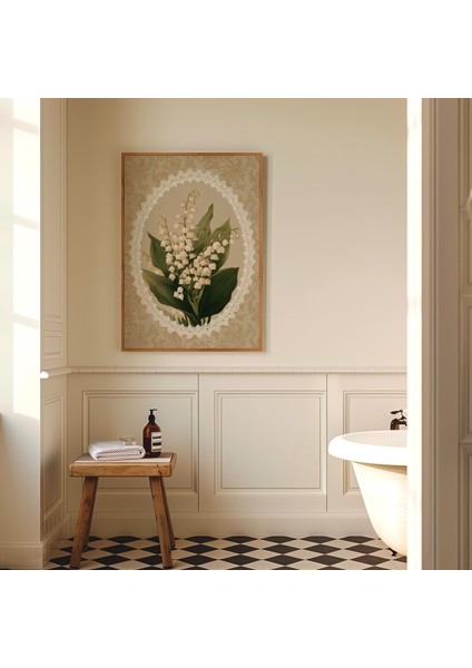 Vadi Zambağı: Vintage Dantel Çerçeve, Bej Botanik Sanatı ( & Dosyalar fiyatları