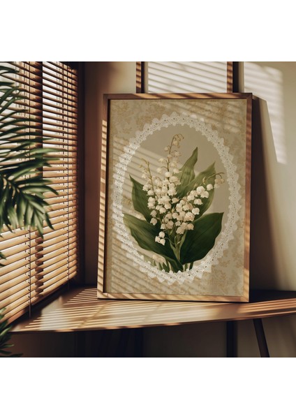 Vadi Zambağı: Vintage Dantel Çerçeve, Bej Botanik Sanatı ( & Dosyalar modelleri