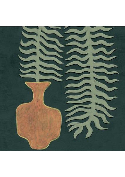 Vazoda Yeşil Eğreltiotu: Iskandinav Modern Iç Mekanlar Için Özgün Sanat. Bohem, Eklektik Adaçayı Yeşili Turuncu Duvar Sanatı. fiyatları