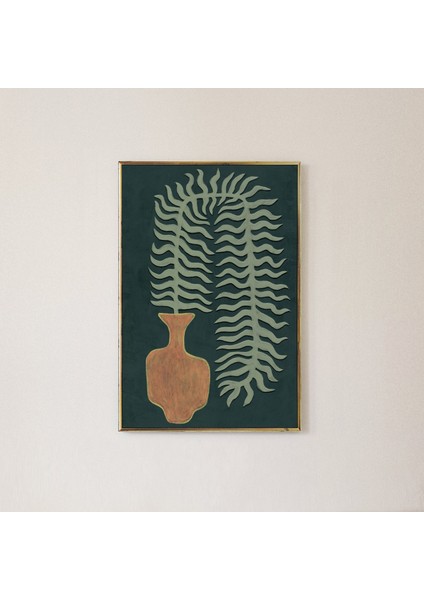 Vazoda Yeşil Eğreltiotu: Iskandinav Modern Iç Mekanlar Için Özgün Sanat. Bohem, Eklektik Adaçayı Yeşili Turuncu Duvar Sanatı. fırsatları