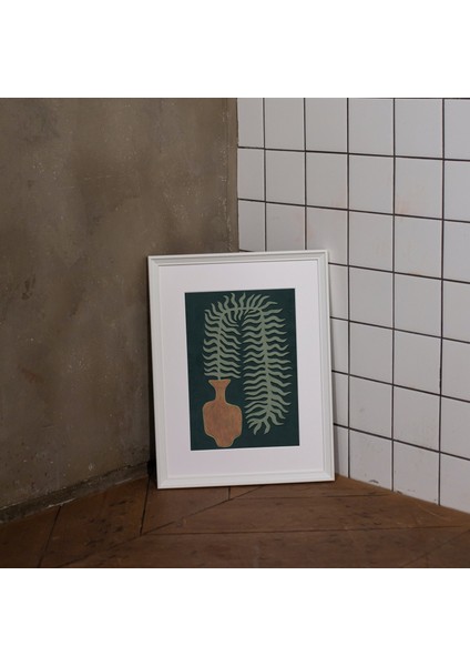 Vazoda Yeşil Eğreltiotu: Iskandinav Modern Iç Mekanlar Için Özgün Sanat. Bohem, Eklektik Adaçayı Yeşili Turuncu Duvar Sanatı. indirimleri