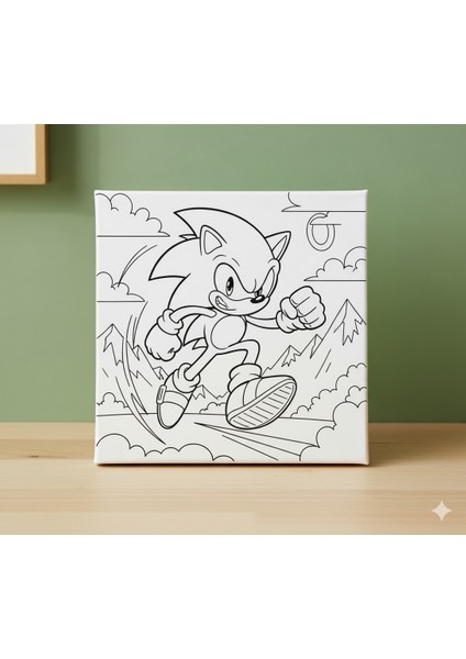 Çocuklar Için Sonic Baskılı Tuval Boya ve Fırça Seti Eğitimi Boyama Seti modelleri