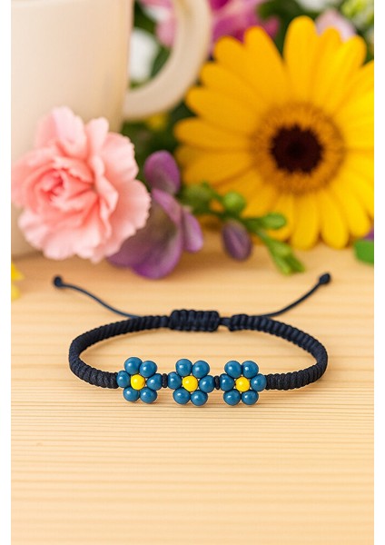 Mavı Cıceklı Makrome Bıleklık