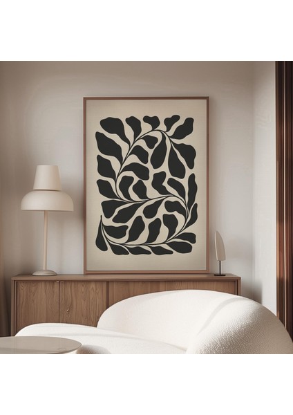 Soyut Botanik Yaprak Sanatı, Siyah ve Bej Orta Yüzyıl Modern Eklektik Bohem Yatak Odası Tasarımı |