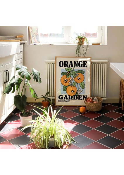 Retro Portakal Bahçesi Posteri, Şirin Çiçek Pazarı, Trend Ofis Dekoru fiyatları