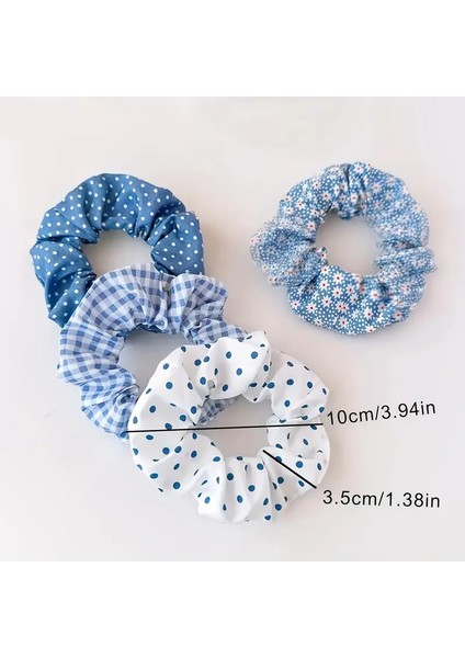 Mavi Beyaz Çiçek Desenli Saç Tokası Seti, Puantiyeli ve Ekose Desenli, 5 Parça, 10 cm x 3.5 cm fırsatları