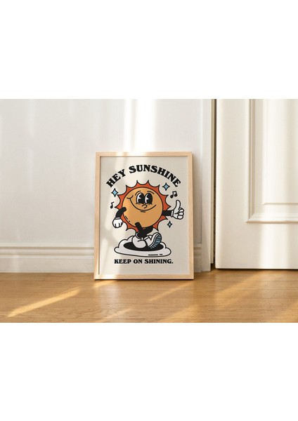 Güneş Retro Karakter Duvar Dekoru, Retro Söz Duvarı, Vintage Poster