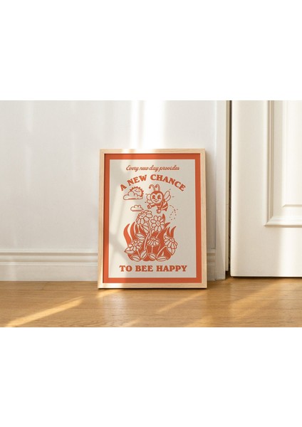 Retro Bal Arısı Duvarı, Bombus Arısı Posteri, Pozitiflik Alıntısı Retro Illüstrasyon