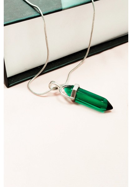 Yeşil Kuvars Doğal Taşı Zincirli El Yapımı Tasarımlı Kolye Uç: 3,5 cm Zincir: 20 cm Kutulu modelleri