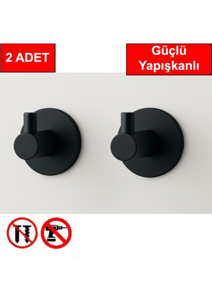2 Adet Yuvarlak Plastik Güçlü Yapışkanlı Kancalı Çok Amaçlı Askılık Kapı Arkası Bornoz Askılığı