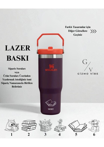 Kişiselleştirilebilir The Iceflow Flip Straw Pipetli Termos 0,89 L Mor/turuncu Özel İsimli fırsatları