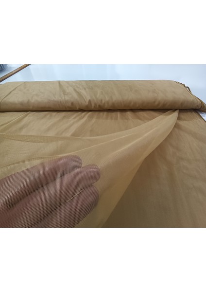 Dökümlü Düz Tül Perde - Koyu Hardal - Pileli Dikim 1x2,5 Pile - HRKL500