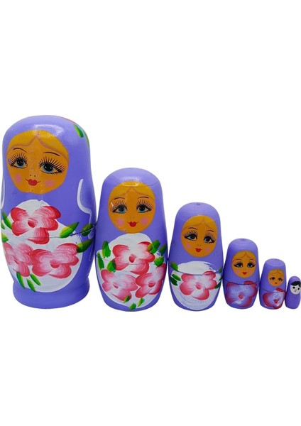 Ahşap Matruşka Bebek Altılı Set Mor