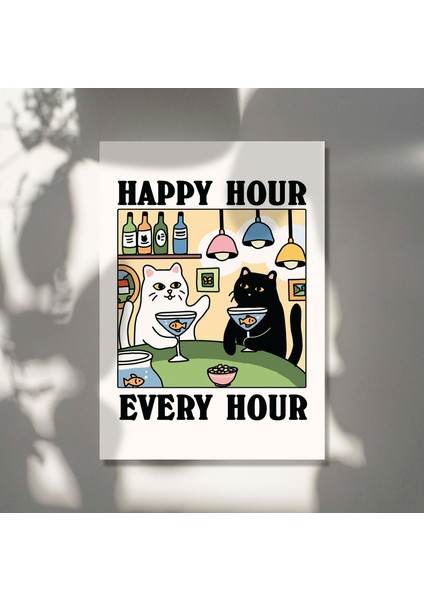 Kedi Martini Baskısı, El Yapımı Posterler, Hostes Hediyeleri, Martini Baskısı, Kokteyl Baskısı