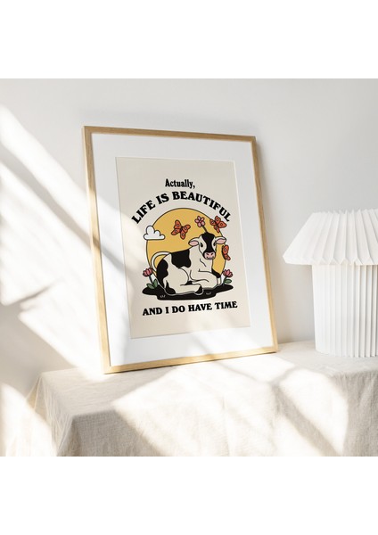 Sevimli Inek Sözü Baskısı, Rahatlatıcı Söz, Retro Tarz Illüstrasyon