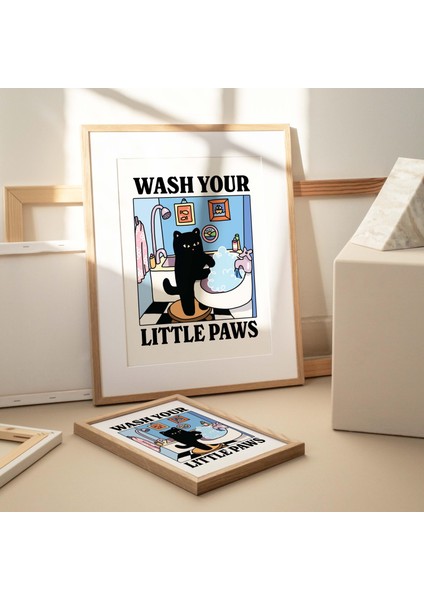 Patilerini Yıka Kedi Baskısı, Sevimli Banyo Posteri, Tuvalet Odasında Çocuklar Için Bulaşık Yıkama Posterleri fiyatları