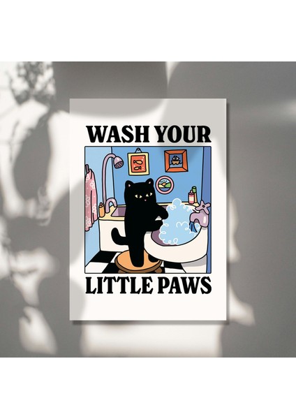Patilerini Yıka Kedi Baskısı, Sevimli Banyo Posteri, Tuvalet Odasında Çocuklar Için Bulaşık Yıkama Posterleri indirimleri