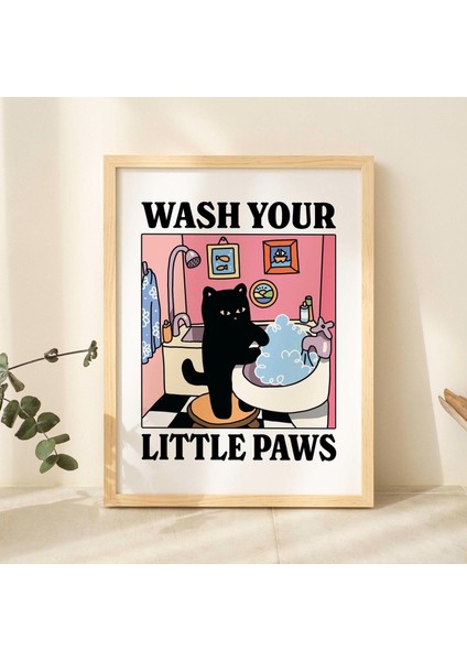 Patilerini Yıka Kedi Baskısı, Sevimli Banyo Posteri, Tuvalet Odasında Çocuklar Için Bulaşık Yıkama Posterleri