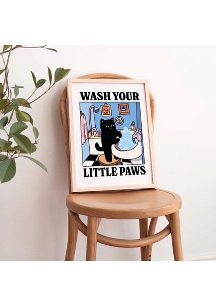 Patilerini Yıka Kedi Baskısı, Sevimli Banyo Posteri, Tuvalet Odasında Çocuklar Için Bulaşık Yıkama Posterleri indirimleri