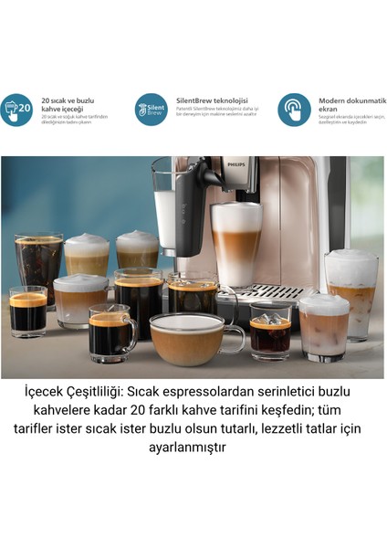 5500 Serisi Lattego Tam Otomatik Espresso Makinesi 20 Sıcak ve Soğuk Içecek, Renkli Dokunmatik Ekran,quickstart, Silentbrew Teknolojisi (EP5543/80) fiyatları