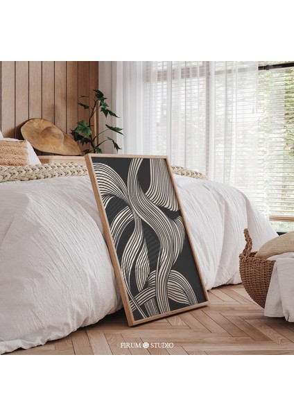 Kasvetli Siyah ve Bej Soyut Dalga Sanatı, Orta Yüzyıl Modern Çizgi Tasarımı fiyatları