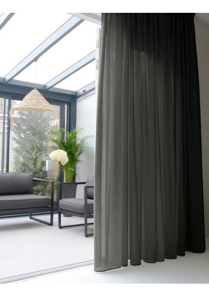 Düz Tül Perde - Füme - Pileli Dikim 1x2,5 Pile - FM500